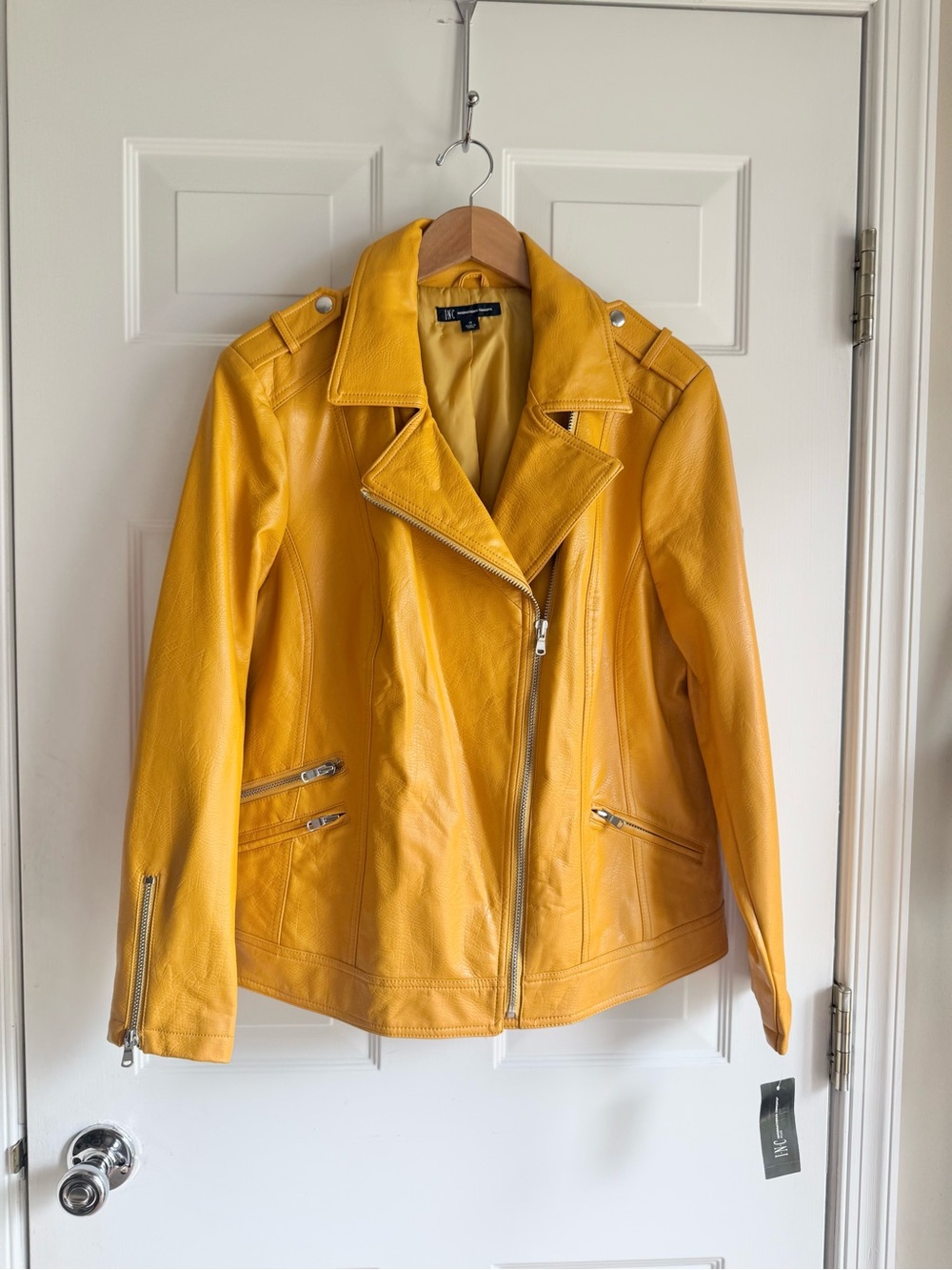 INC International Concepts Mustard Yellow Faux Leather Moto Jacket 1X NWT